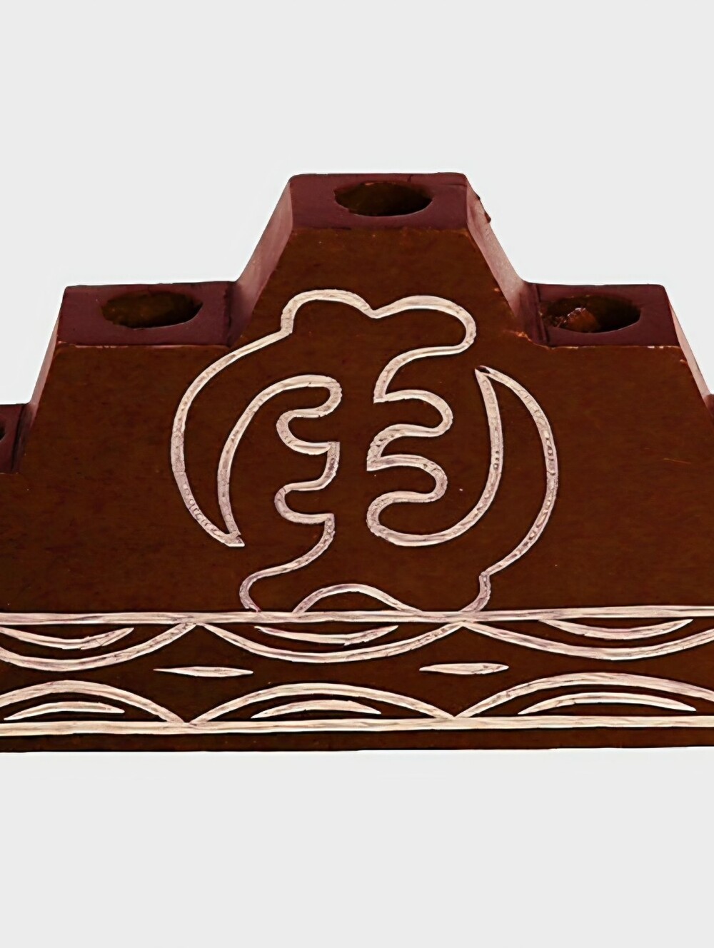 Carved Wooden Decorative Stand with Inlaid Design - Brown